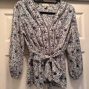 Max Studio Navy and White Floral Blouse
